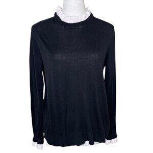 14th & Union Womens Crew Neck Balloon Sleeve Sweater Black Size Large Preppy